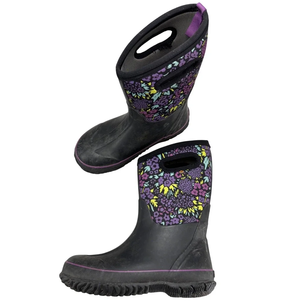 Bogs Kids Classic Rain Boots Waterproof Insulated Snow Black Purple Size 4